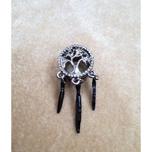 single silver tone  tone hollow back flared ear Plug tree of life/feathers dangl